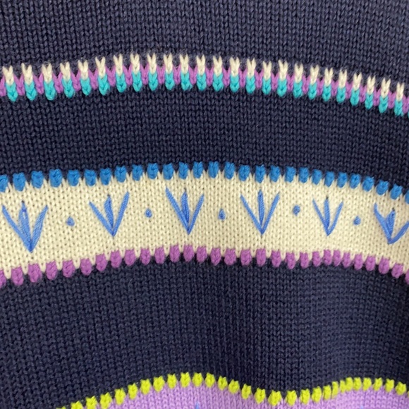 Vintage Requirements Woman Navy Purple Embroidered Striped Mom Sweater 90s 1X - Picture 8 of 10